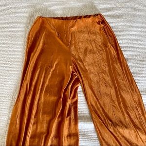 Zara Flowy Orange Pull-On Wide Leg Pants